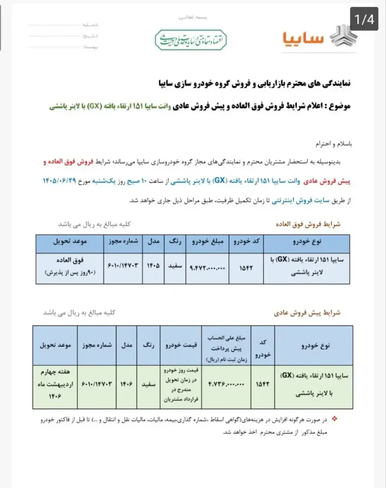 شرایط فروش پراید ۱۵۱ شهریور ۱۴۰۵